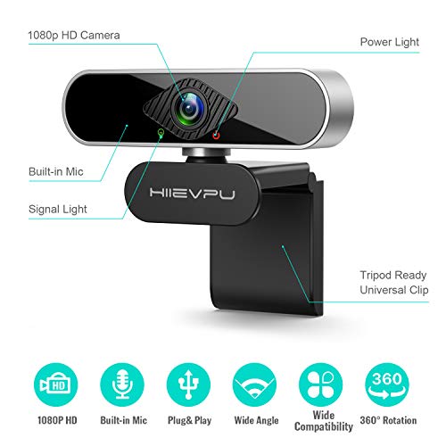 Webcam with Microphone for PC, 1080p Webcam 1 Step USB Plug & Play, Wide-Angle Webcam Suitable for Video Conferencing/Live Streaming & Skype/Zoom/YouTube