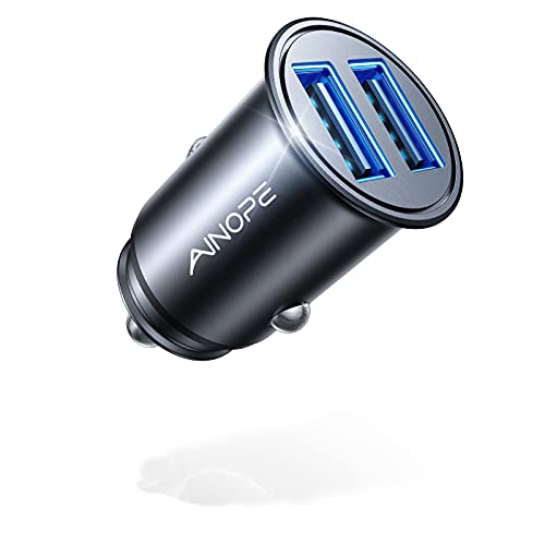 Car Charger, Smallest 4.8A All Metal USB Car Charger Fast Charge Car Charger Adapter Flush Fit Compatible with iPhone 14 Pro Max/13/12/11/x/6s, iPad Air 2/Mini 3, Samsung Note 9/S10/S9/S8-Black