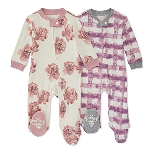 Girls' Sleep and Play Pajamas, 100%  Cotton One-Piece Romper Jumpsuit Zip Front PJs, Happily Ever Floral, 3 Months