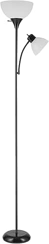 72-inch matte black torchiere floor lamp with reading light