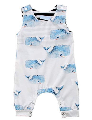 Toddlers Baby Boys Girls Sleeveless Cartoon Animals Print Romper Jumpsuit Summer Bodysuit  3-6M, White Whales