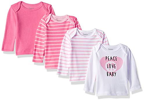 baby girls Ultimate Flexy 4 Pack Long Sleeve Crew Tees T Shirt Set, Pink Stripe, 12-18 Months US