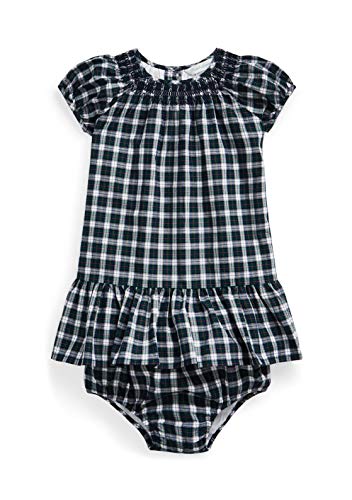 Baby Girls Smocked Plaid Dress and Bloomer 2 Piece Set (Green Pink Multi(2001), 3 Months)