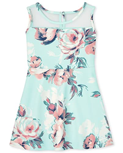 Baby and Toddler Girls Floral Mesh Stretch Jacquard Dress, CRYSTALMNT, 12-18 Months