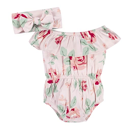 Baby Girls 2-Piece Wide Neck Romper & Headband Set, Pink Rose, 6-9 Months