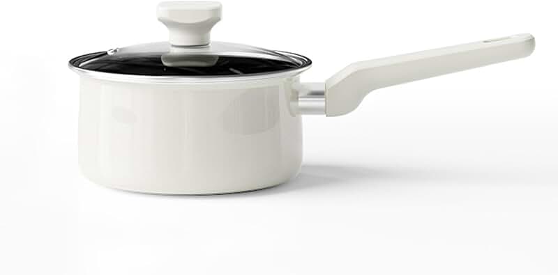 White 2.1 Qt Enamel Cast Iron Sauce Pot with Lid