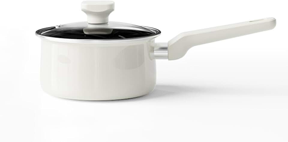 White 2.1 Qt Enamel Cast Iron Sauce Pot with Lid
