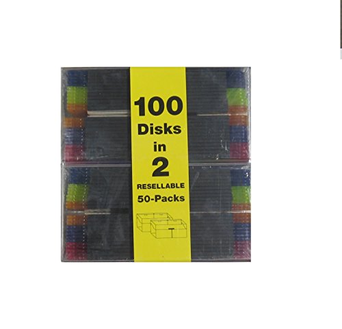 100 floppies in 5 neon translucent colors, PC formatted 1.44 MB, 20 of each color
