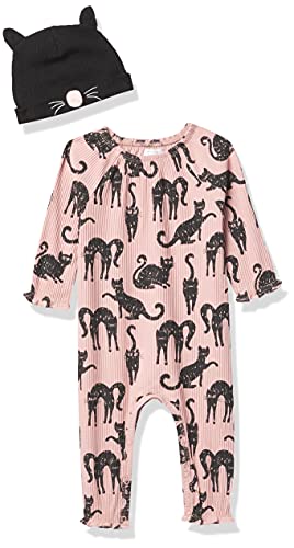 Baby Girls' Cat One Piece and Hat Set, Pink, 0-3 Months