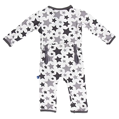 Print Coverall with Snaps, Long Sleeve Footless Bodysuit, One-Piece Ultra Soft Sleepwear, Viscose from Bamboo Fabric ( /Rain Stars - 0-3 Months)