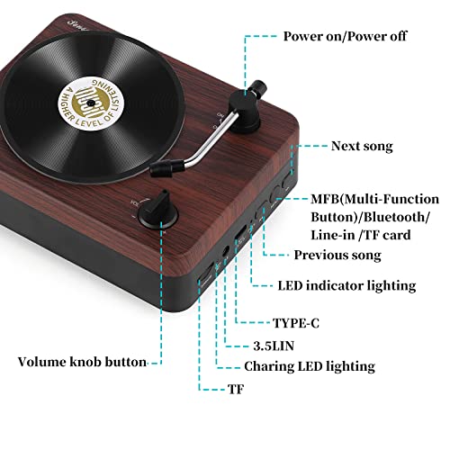 Bluetooth Speaker, Vinyl Record Player Old Fashioned Classic Style, Bluetooth 5.0, Rechargeable, Up to 50 Hours of Playtime, Support TF Card, Wired Audio, Bluetooth Speakerphone for Home Party Travel