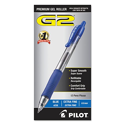 Pack of 12 Blue Gel Roller Pens, 0.5 mm Fine Point