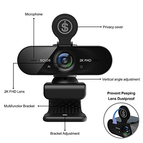 HD Webcam with Microphone Resolution is Higher Than 1080P. 2K Webcam Full HD Autofocus Computer Camera with Privacy Shield