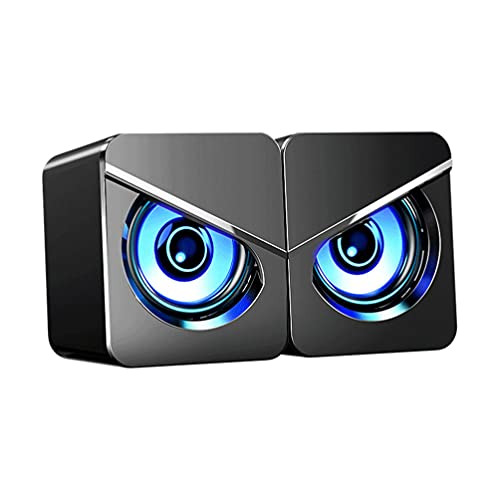 1 Pair Mini Computer Speaker Owl Style PC Laptop Stereo Speaker Bass Surround Stereo Sound USB Wired Speaker for Desktop Laptop Computer Black