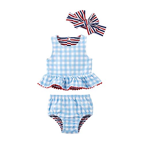 Girls Reversible Swimsuit & Headband Set, Blue, 3-6 Months