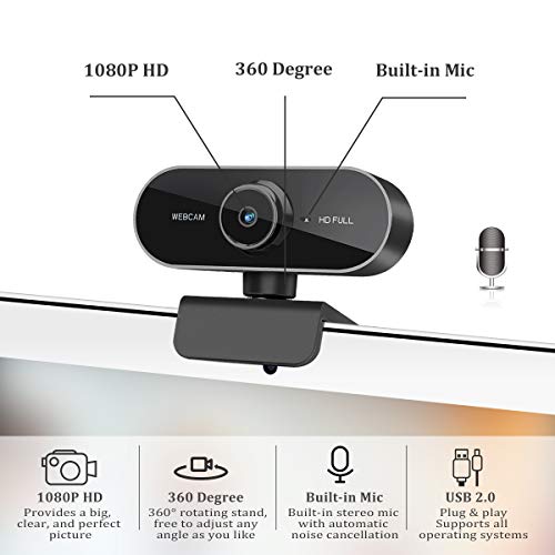 1080P Webcam with Microphone - HD Webcam for Computer, Laptop, PC, Desktop - USB Web Camera for Video Calling Recording Conferencing, Live Streaming, Webinar- Compatible with Windows Android iOS Linux