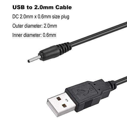USB to DC 2.0mm Cable, USB 2.0 Type A Male to DC 2.0mm x 0.6mm 5 Volt DC Barrel Jack Power Adapter Connector Charging Cable