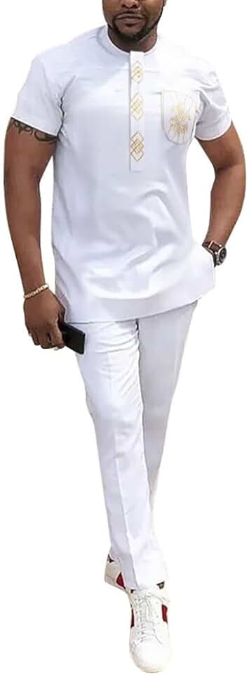 African Parent-Child Embroidery Dashiki Set with Shirt and Pants