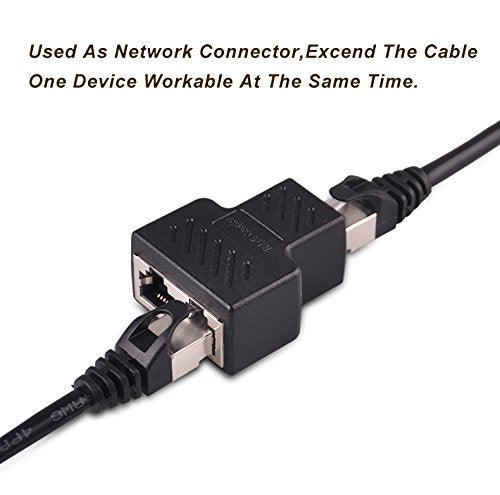RJ45 Splitter Connectors Adapter 1 to 2 Ethernet Splitter Coupler Double Socket HUB Interface Contact Modular Plug Connect Network LAN Internet Cat5 Cat6 Cable 2 Pack (CAN'T RUN BOTH AT THE SAME TIME)