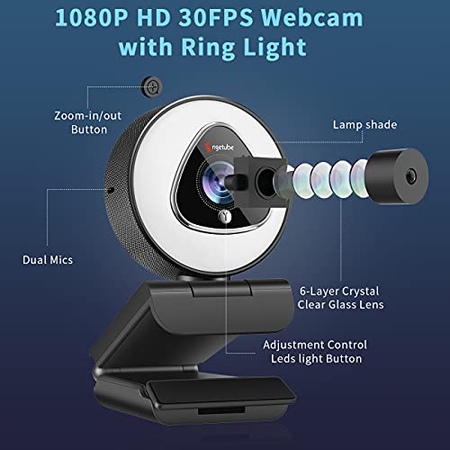 Streaming Webcam with Light - 1080P HD Web Camera with Microphone, Auto Focus Stream Cam, USB Camera with Digital Zoom for Twitch Desktop | Computer | Laptop | PC | Xbox Gaming, Zoom Meeting
