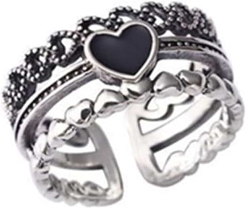 Multilayer Stackable Heart Bead Adjustable Ring for Women