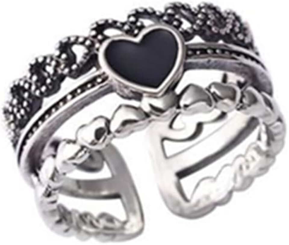 Multilayer Stackable Heart Bead Adjustable Ring for Women