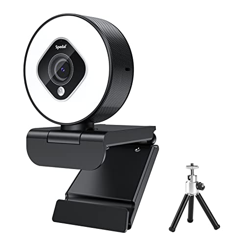 Streaming Webcam with Ring Light - HD 1080P Webcam with Microphone for Desktop PC Laptop, USB Autofocus Web Camera for Online Learning Gaming Google Meet, Free Tripod