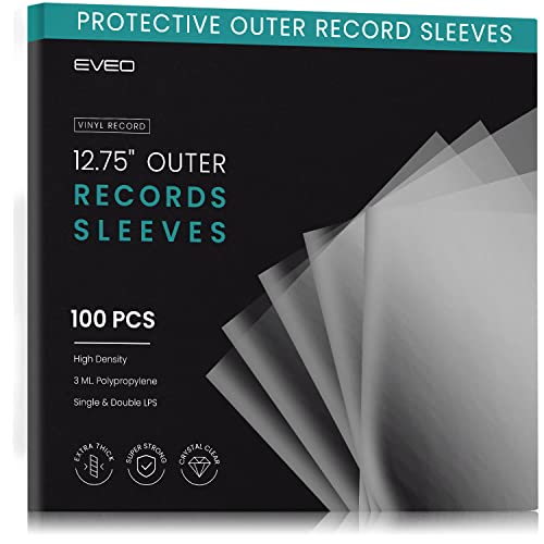 100 Record Sleeves for Vinyl Record- Crystal Clear and high-Quality Vinyl Record Storage Protector |12.75" x 12.75" Outer Sleeves Record Storage for Single & Double LP Album Covers - Thick Vinyl 3mil