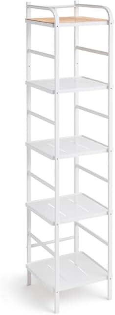 Slim 5-Tier Storage Shelf with Bamboo Accent