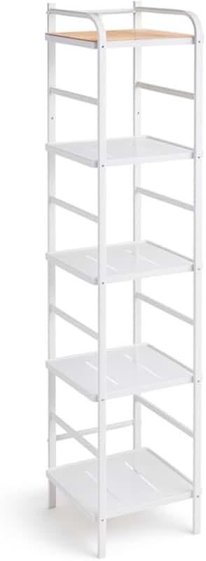 Slim 5-Tier Storage Shelf with Bamboo Accent