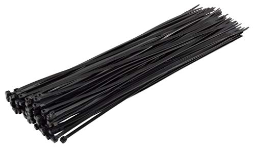 14 Inch Black Zip Ties, 100 Pack, 50lb Strength, UV Resistant Long Nylon Cable Ties, Self-Locking 14" Tie Wraps