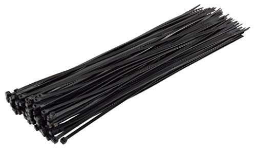 14 Inch Black Nylon Cable Ties, 100 Pack, 50lb Strength