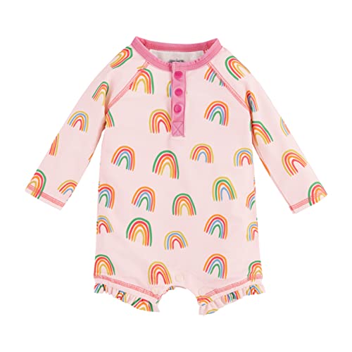 Girls Rash Guard One-Piece, Rainbow, 3-6 Months