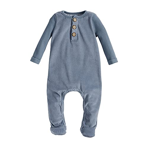 Baby Boys  Slate Blue Velour Sleeper, 0-3 Months