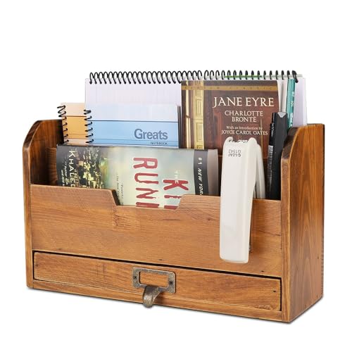 Three-Tier Wooden Desk Organizer with Storage Drawer