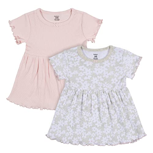 Baby Girls' 2-Pack Short Sleeve Cotton Dresses, Pink Small Floral, 12 Months
