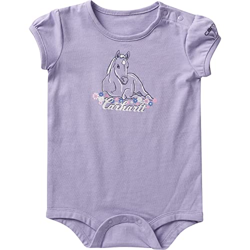 Baby Girls' Short-Sleeve Horse/Deer Bodysuit, Viola Heather, 12 Months