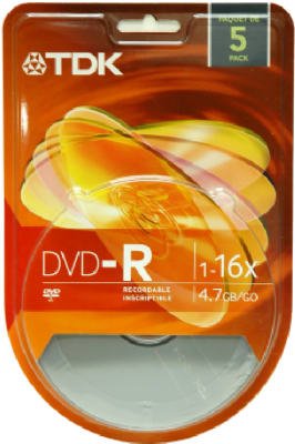 '-5 Pack DVD-R 4.7 GB Disc 16x Compatible