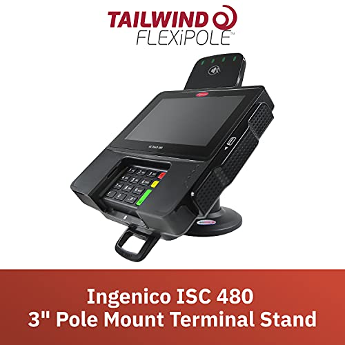 ENS Ingenico ISC 480 3" Latch and Lock Compact Pole Mount Terminal Stand, Adhesive Installation, Black