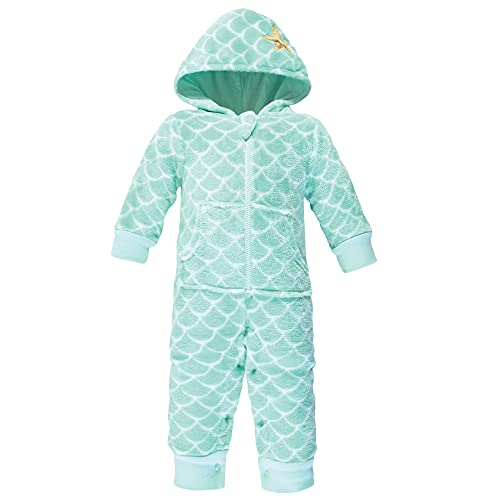 Unisex  Plush Jumpsuits, Mermaid, 0-3 Months