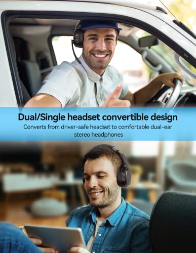 Bluetooth Headset, Wireless Bluetooth Trucker Headset with Microphone Noise Cancelling 3 EQ Music Modes, Single and Dual Ear Wireless Headphones for Truck Drivers, Office, Call Centre Work