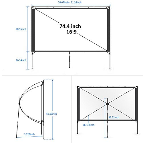 Outdoor Projector Screen 80 Inch 4K HD Foldable Portable Outdoor Front Movie Screen, Setup Stand, Transportable Full Set Bag for Camping and Recreational Events
