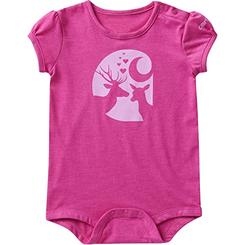 Baby Girls' Short-Sleeve Horse/Deer Bodysuit, Raspberry Rose Heather, 3 Months