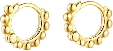 Small beaded hoop earrings in sterling silver