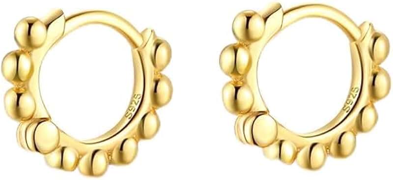 Small beaded hoop earrings in sterling silver