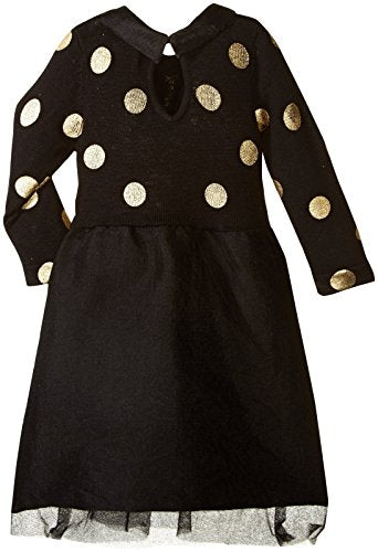 Baby Girls' F  Dot Sweater Dress with Taffetta Skirt-Infant, Black, 3/6