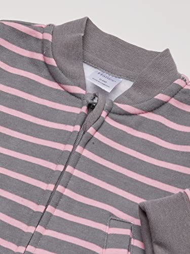 uni  baby Ultimate Zippin Fleece Jacket Sweater, Steel/Pink Stripe, 0-6 Months US