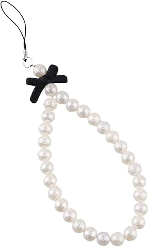 White Beaded Phone Lanyard with Charm and Wrist Strap