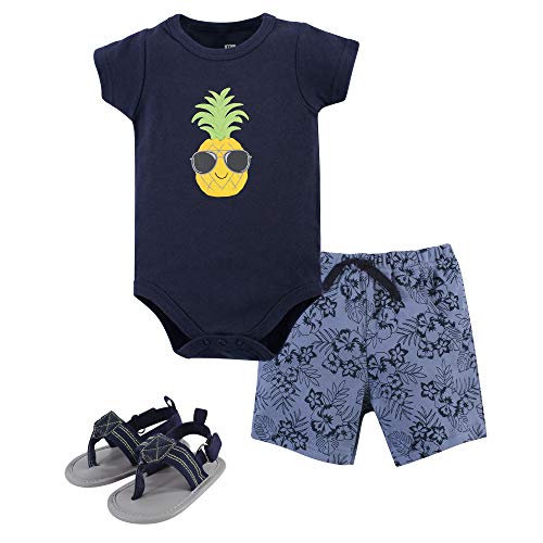 Uni   Cotton Bodysuit, Shorts and Shoe Set, Pineapple, 6-9 Months