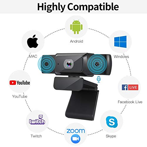 Auto Focus Web Camera with Dual Microphone Computer, HD 1080 Computer Web Camera with Tripod Driver Free Plug and Play Wide Range Compatibility, Camera Compatible with Computer